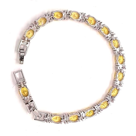 925 Sterling Silver Citrine Yellow Tennis Bracelet - Picture 5 of 8